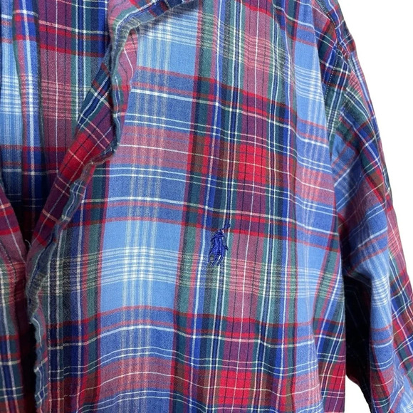 Ralph Lauren Men’s Blake Plaid Short Sleeve Button Down in Blue/Red Size M - Picture 5 of 9
